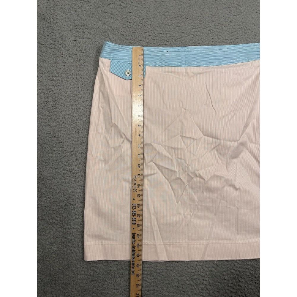 346 Brooks Brothers Skirt Pink Blue White Pin Stripes Size 14 Straight Short - Picture 2 of 10